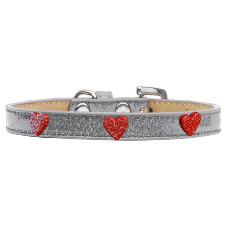 MIRAGE PET PRODUCTS Red Glitter Heart Widget Dog CollarSilver Ice Cream Size 10 633-12 SV10